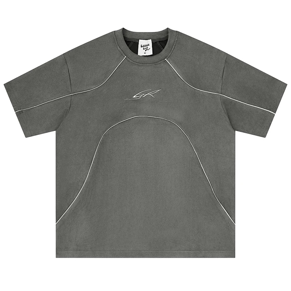 Y2K Striped Suede Oversized T-Shirt — back view