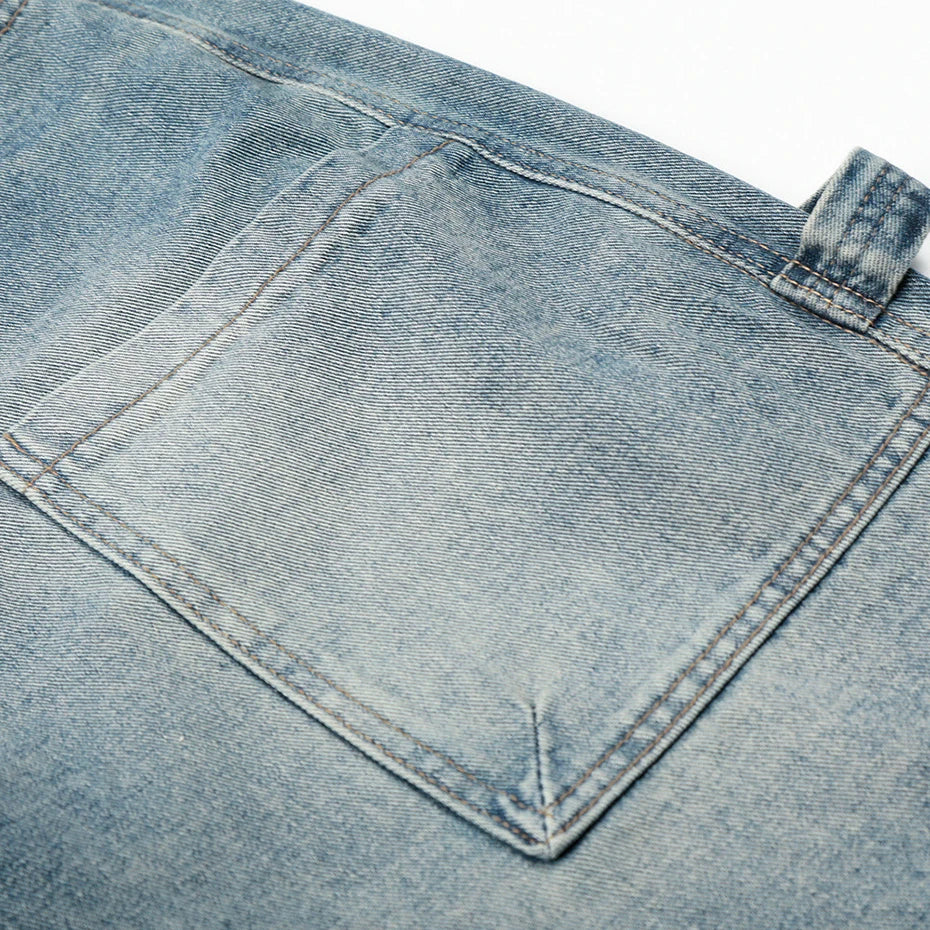 Vintage Blue Patchwork Loose Denim Shorts — detail shot