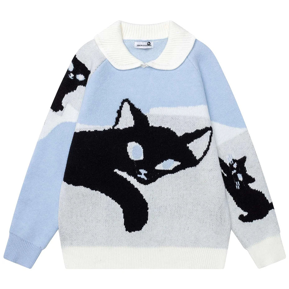 Cat Graphic Knit Oversized Sweater — styling shot