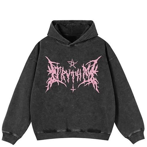 Retro Black Graphic Oversized Hoodie — side view