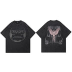 Retro Black Angel Wings Washed T-Shirt — side view