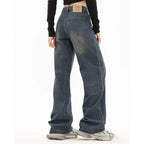 Y2K Blue Spider Print Denim Baggy Jeans — back view