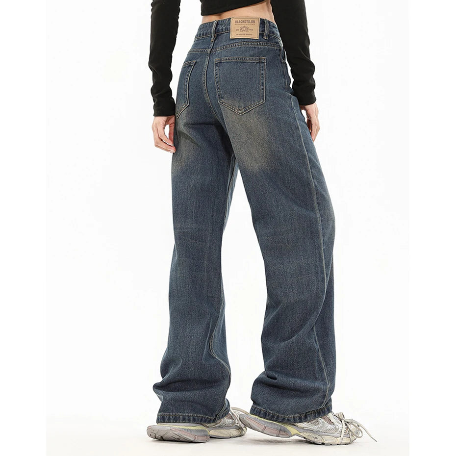 Y2K Blue Spider Print Denim Baggy Jeans — back view