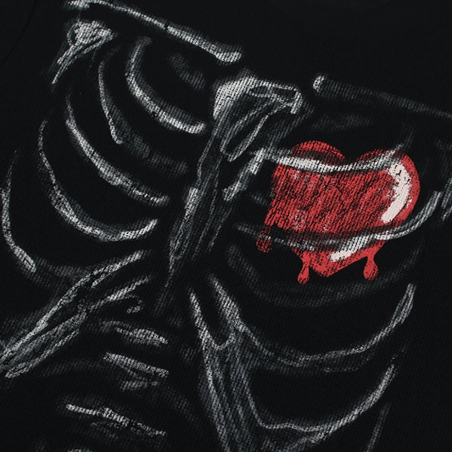 Beige Y2K Black Skeleton Graphic Oversized T-Shirt — fit shot