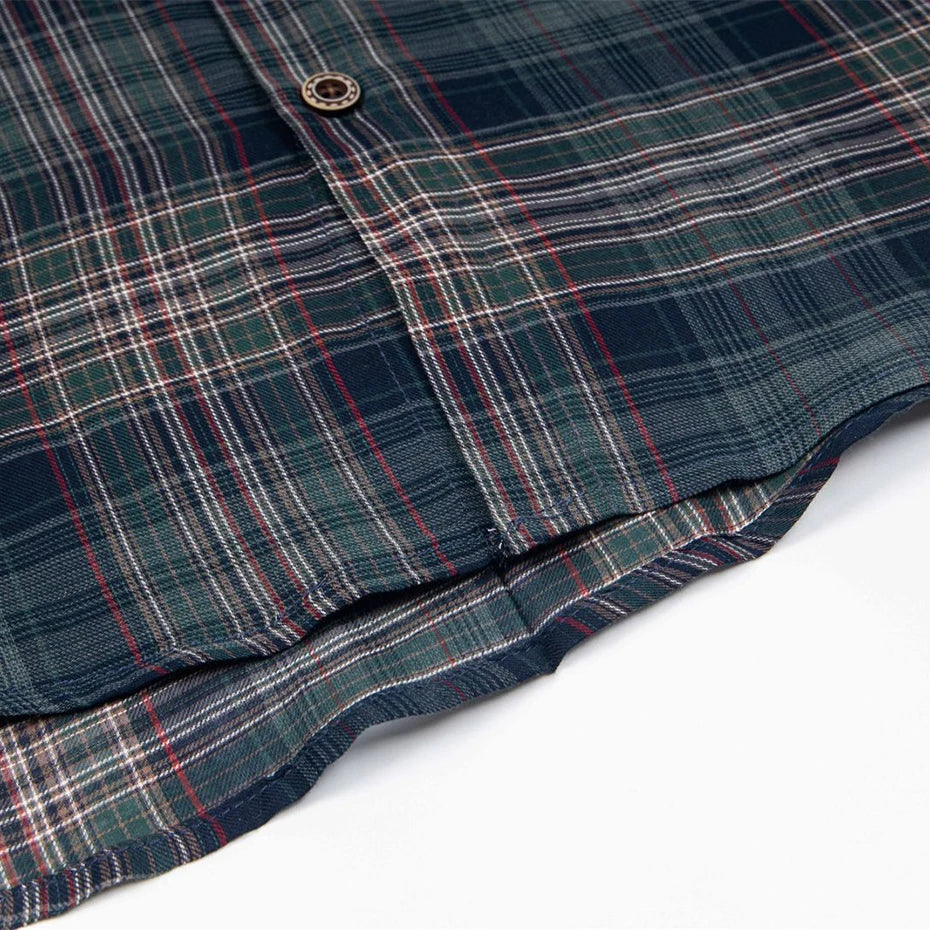Vintage Plaid Oversized Varsity Jacket — fabric close-up