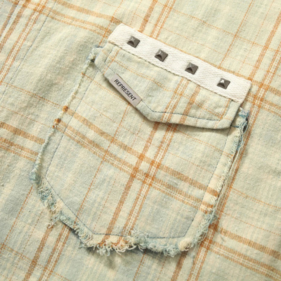 Shirts Vintage Plaid Patchwork Oversized Shirt — detail shot