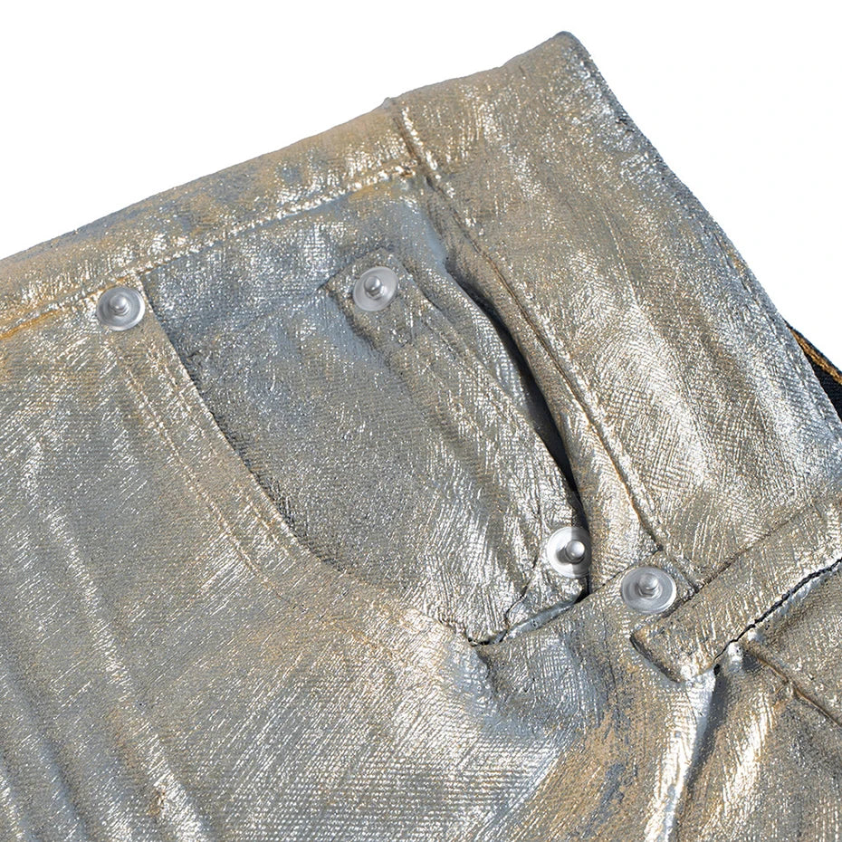 Red Denim Flare Coat — detail shot