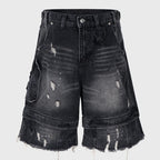 Vintage Blue Ripped Wide Leg Denim Shorts — back view