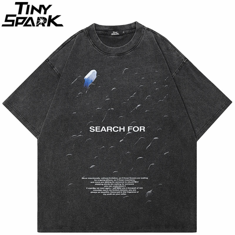 Searching Retro Black Washed T-Shirt — front view