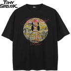 Black Graffiti Sad Face Faded T-Shirt — front view