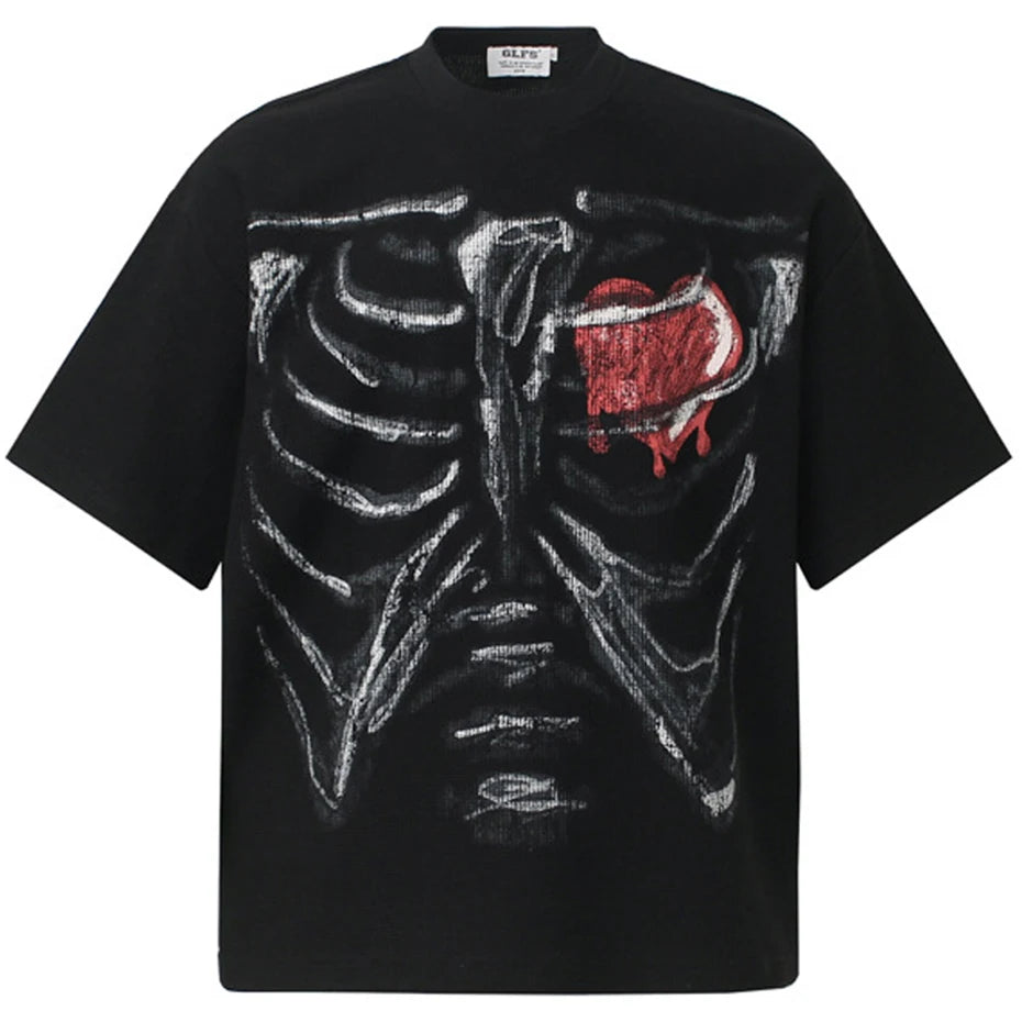 Beige Y2K Black Skeleton Graphic Oversized T-Shirt — styling shot