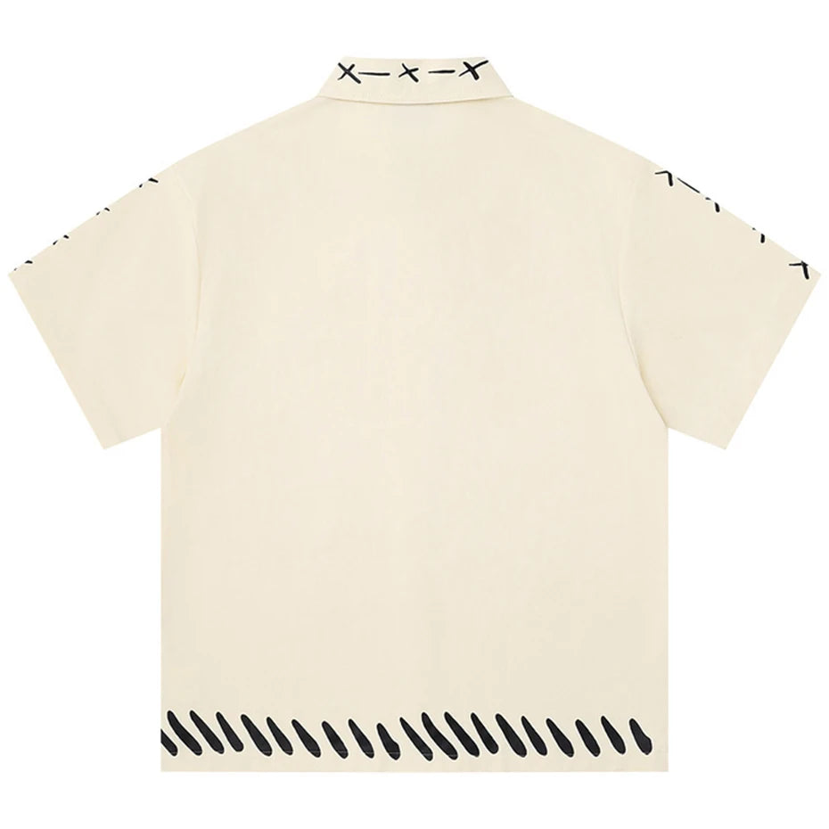Loose Short Sleeve Button-Up Shirt — front view