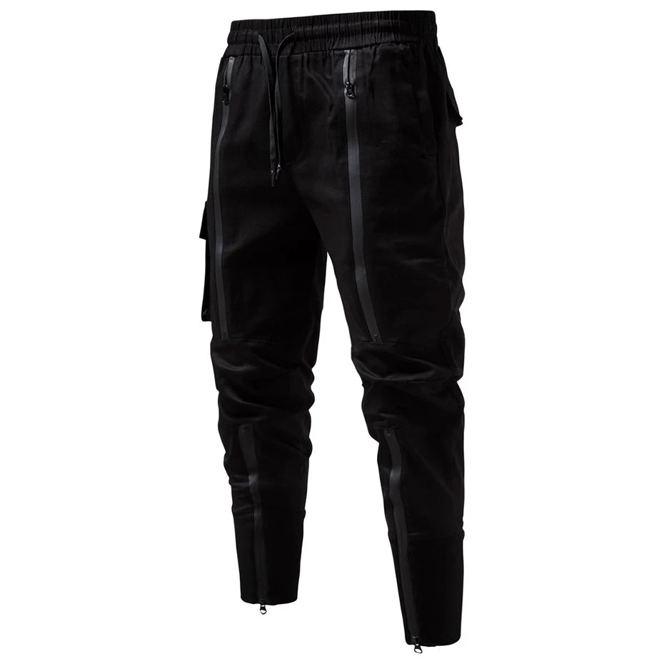 Techwear Black Zip Cargo Pants — front view