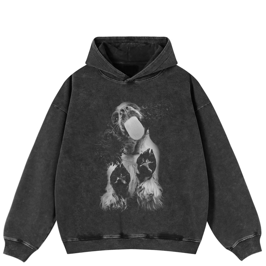 Black Doberman Dog Graphic Hoodie — detail shot