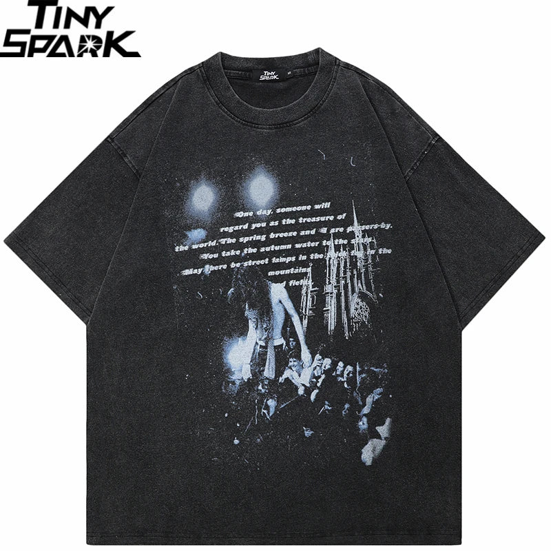 Rock Retro Black Washed T-Shirt — front view