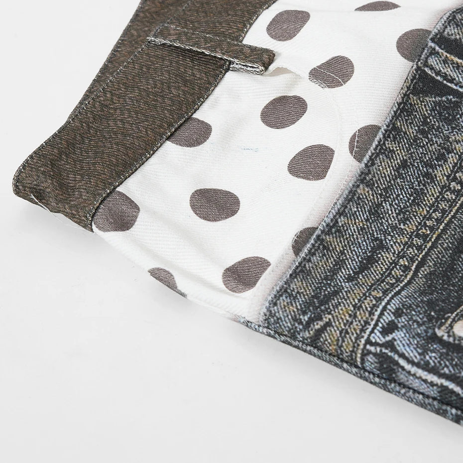 Vintage Chain Graphic Loose Denim Shorts — detail shot