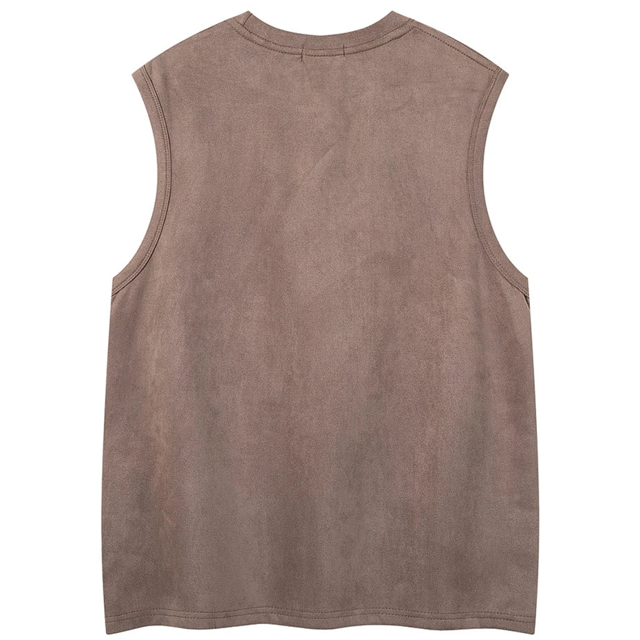 Rivet Vintage Embroidered Suede Loose Vest — detail shot