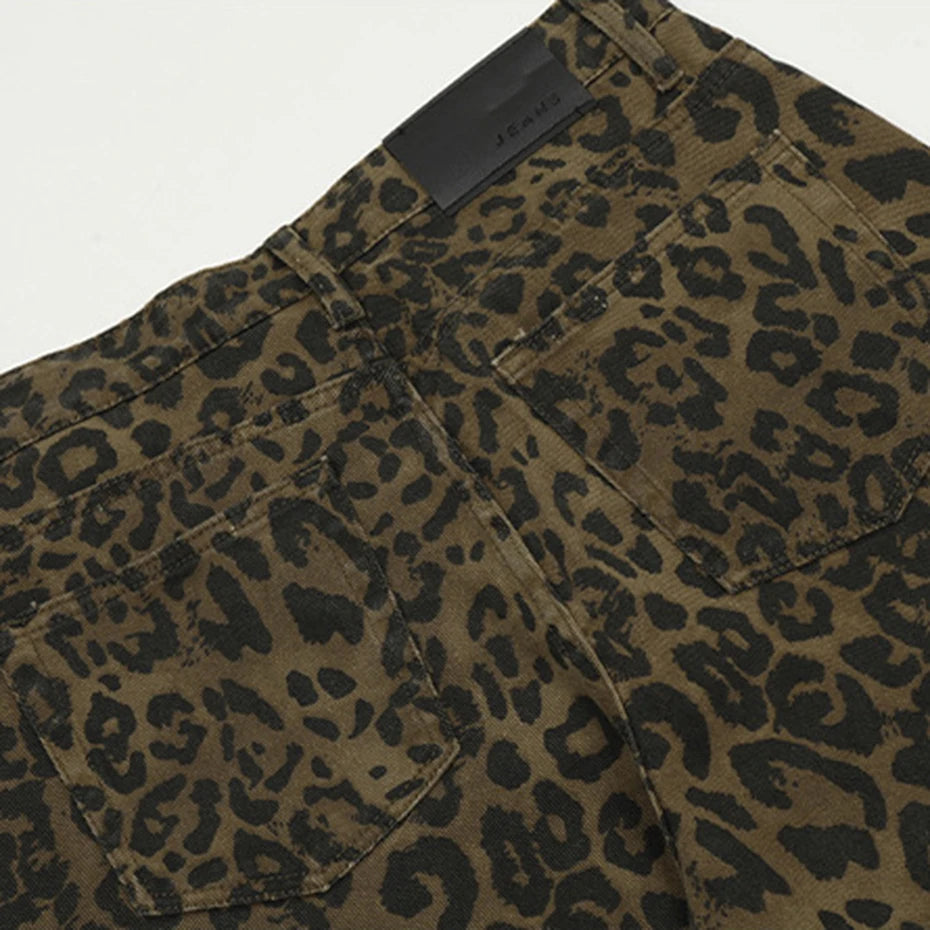 Vintage Leopard Loose Denim Shorts — fabric close-up