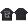 Y2K Black Dancing Skeleton Butterfly Washed T-Shirt — fabric close-up