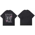 Y2K Black Dancing Skeleton Butterfly Washed T-Shirt — fabric close-up