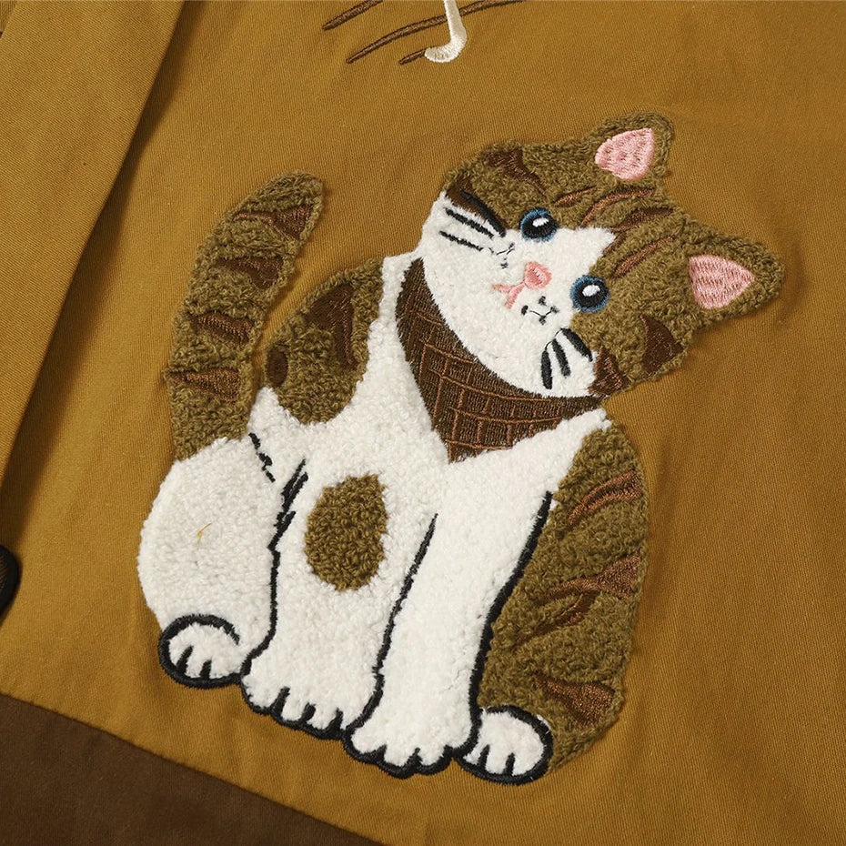 Color Block Vintage Cat Graphic Oversized Shirt — detail shot