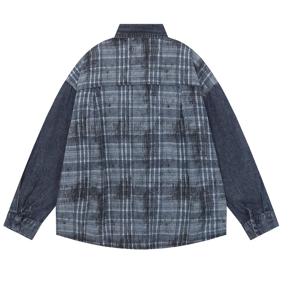 Y2K Vintage Cat Embroidered Denim Loose Shirt — front view
