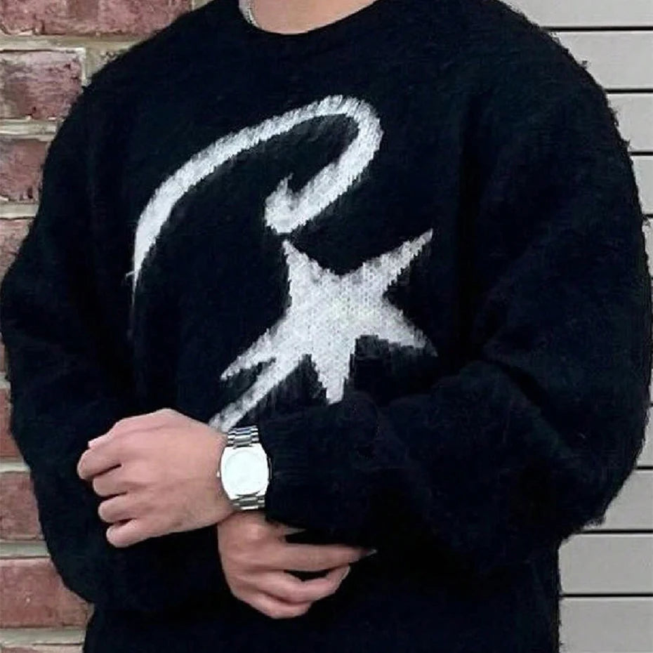Sweaters Y2K Star Graphic Knit Oversized Sweater — back view
