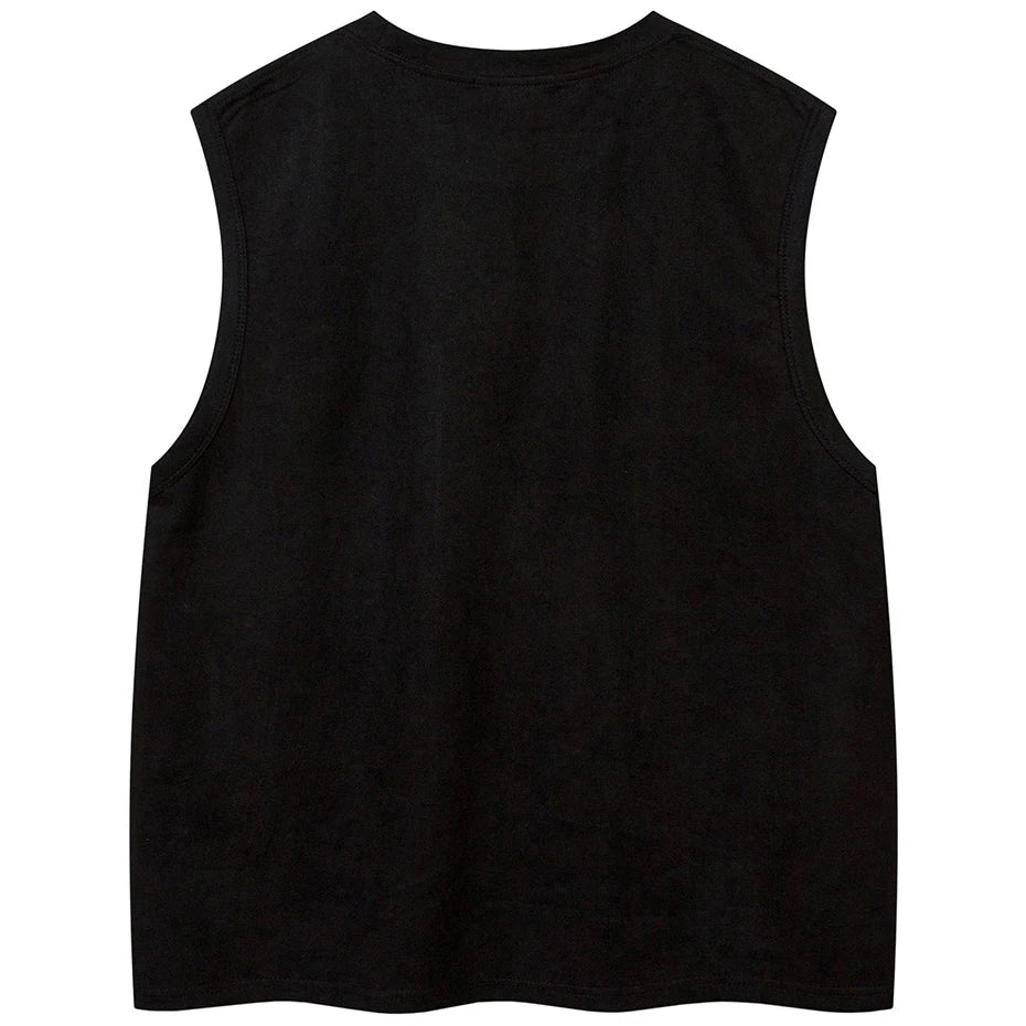 Vintage Embroidered Suede Loose Vest — front view