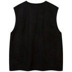 Vintage Embroidered Suede Loose Vest — front view