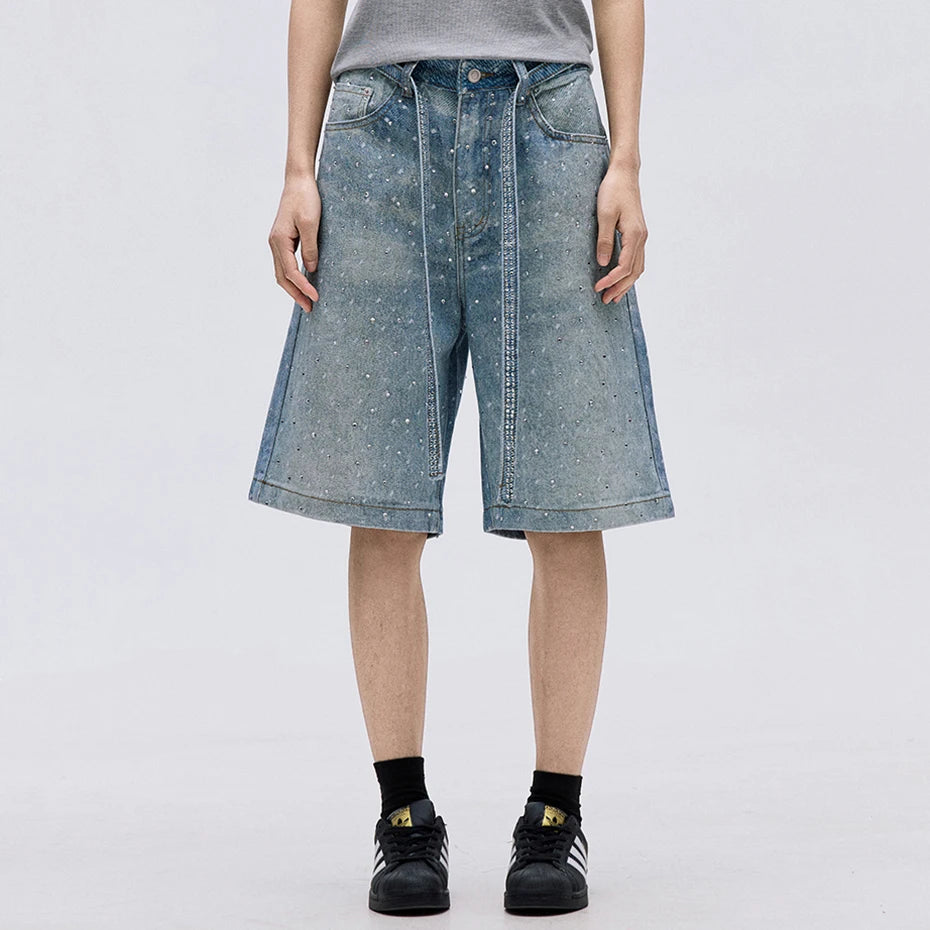 Rhinestone Denim Shorts — fit shot