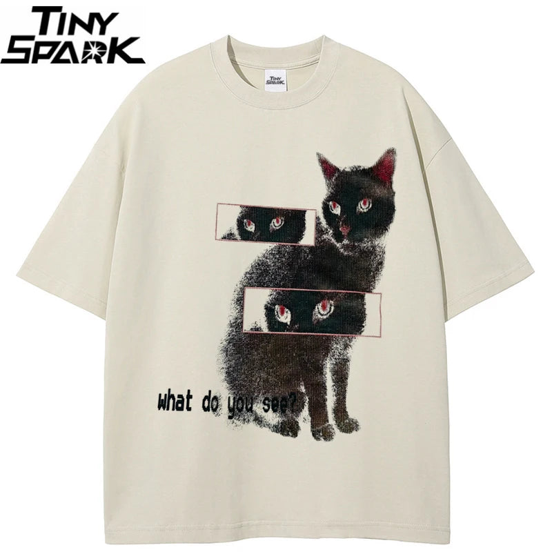 Black Cat Eyes Faded T-Shirt — back view
