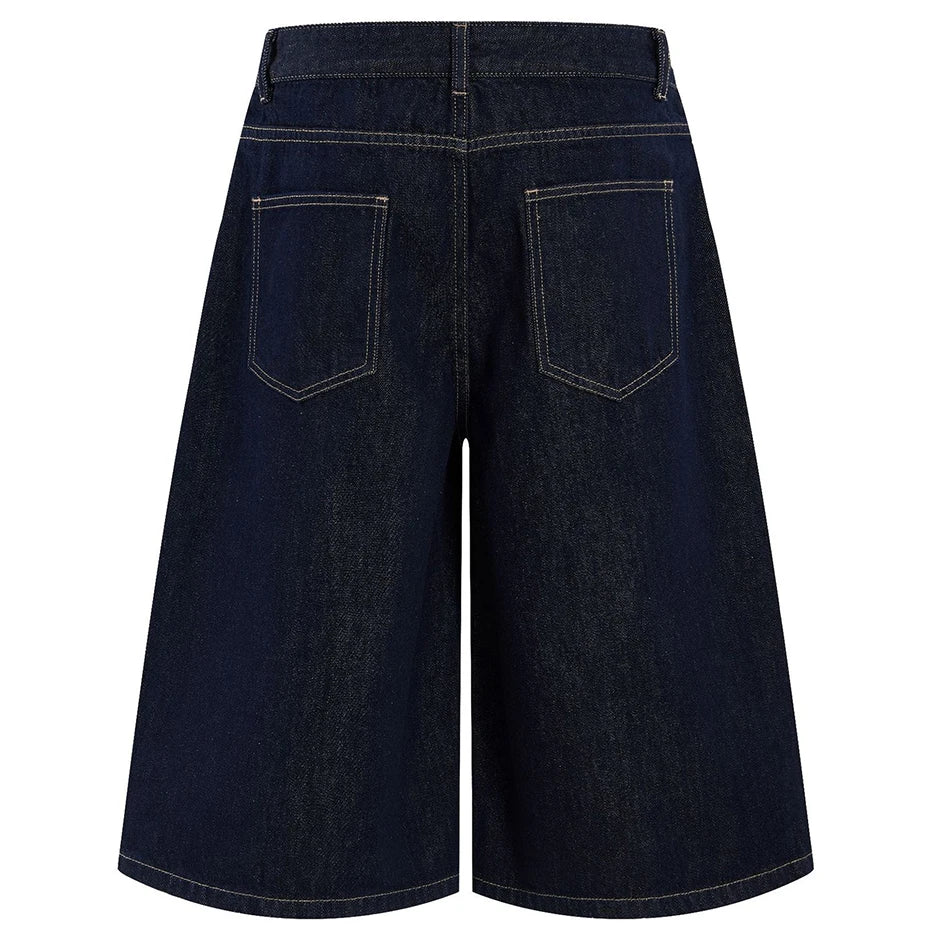 Wide Loose Denim Shorts — front view