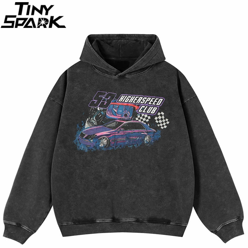 Racing Black Flame Racing Graphic Oversized Hoodie — front view