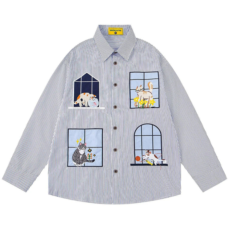 Funny Cats Graphic Loose Shirt — back view