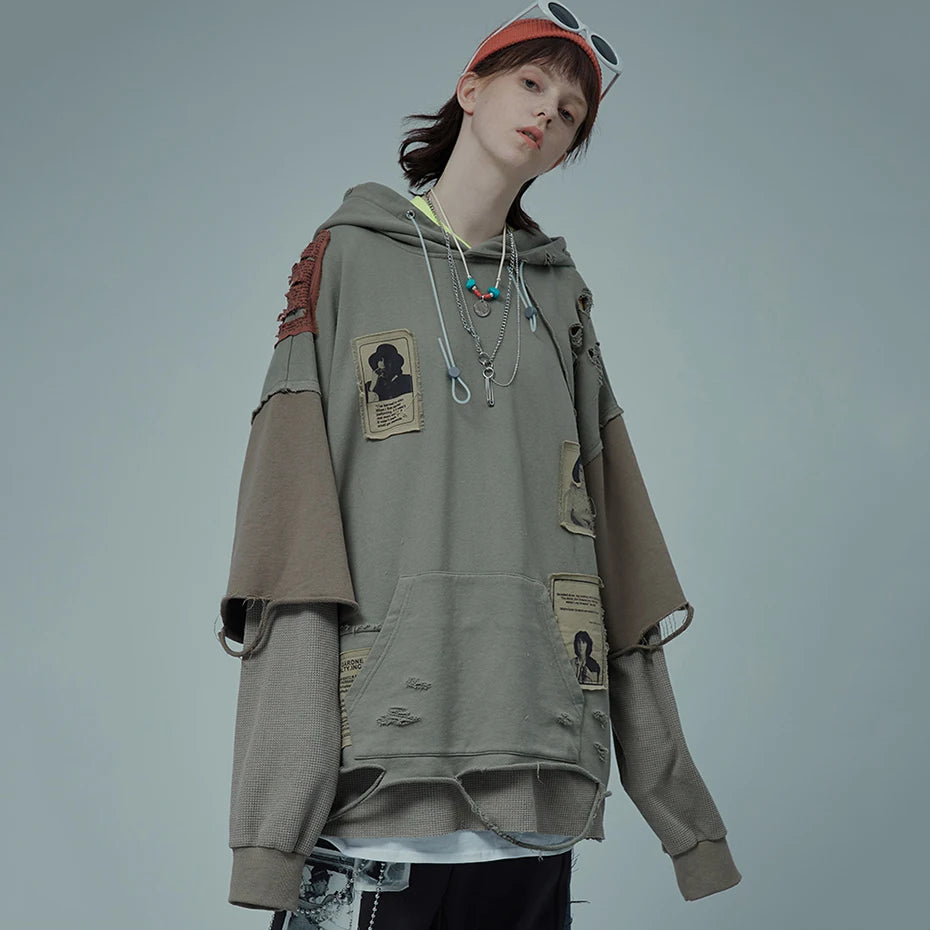 Y2K Patchwork Oversized Hoodie — front view