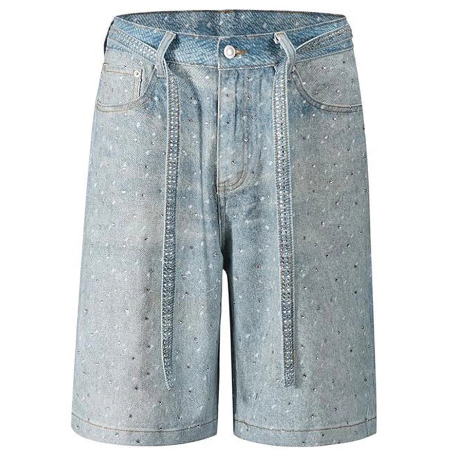 Rhinestone Denim Shorts — styling shot