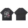 Eye Graffiti Vintage Washed Black T-Shirt — fabric close-up