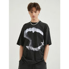 Washed Retro Black Graphic Oversized T-Shirt — detail shot