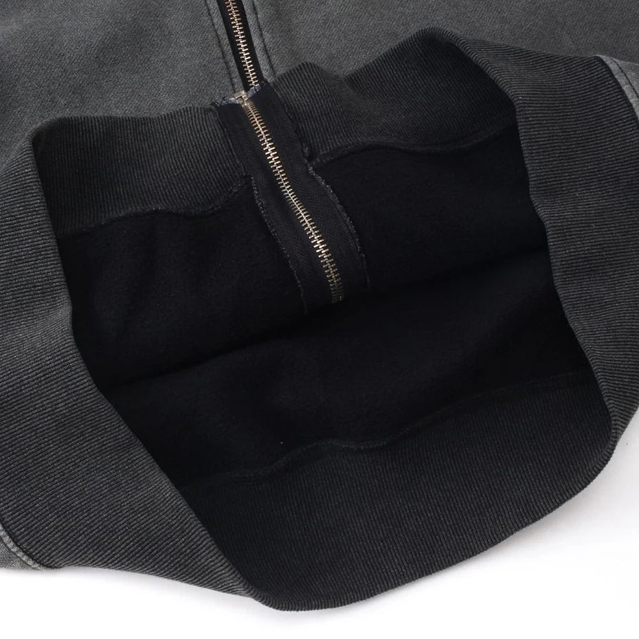 Vintage Mask Zip Oversized Coat — fabric close-up