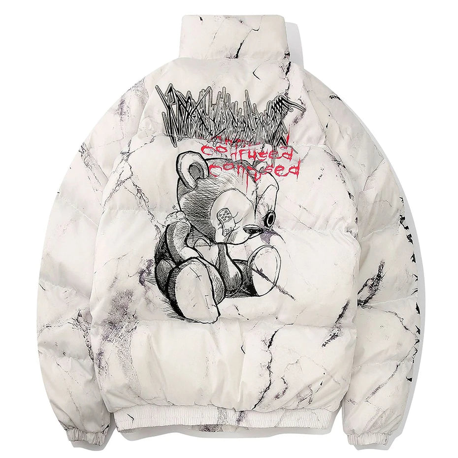 Y2K Letter Tie Dye Padded Oversized Puffer Jacket — full look