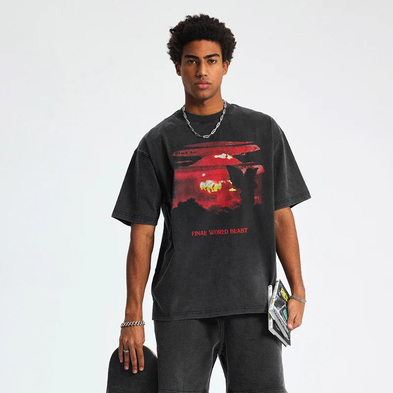 Black Cross Letter Graphic Loose T-Shirt — fit shot