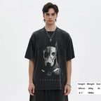 Mask Retro Black Doberman Dog Washed T-Shirt — front view