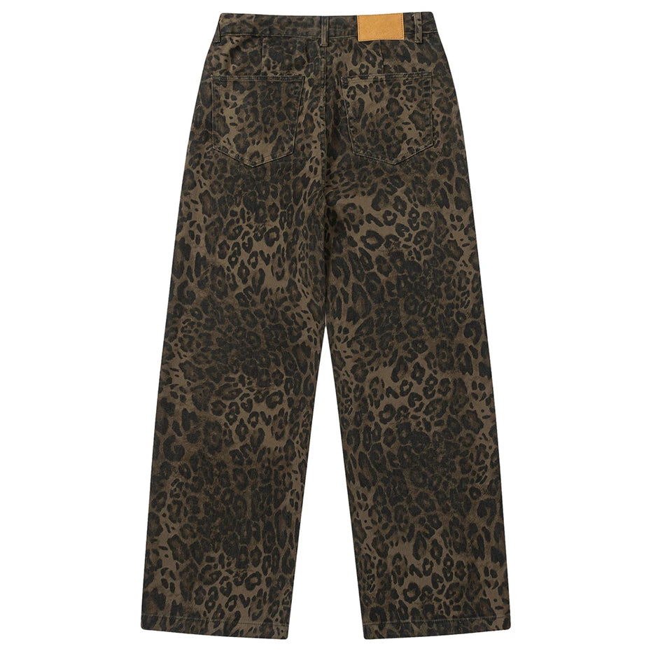 Vintage Leopard Denim Baggy Jeans — front view