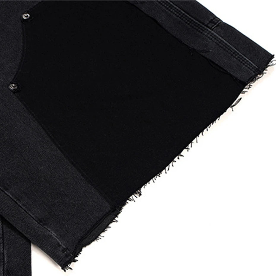 Vintage Black Loose Denim Shorts — fabric close-up