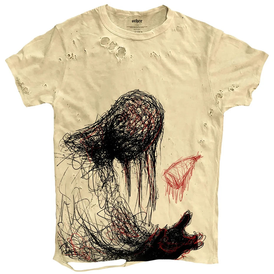 Punk Graffiti Ripped Loose T-Shirt — back view