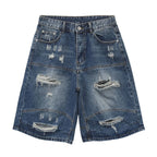 Jeans Vintage Blue Ripped Loose Denim Shorts — fabric close-up
