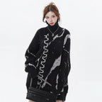 Retro Black Distressed Knit Sweater — back view