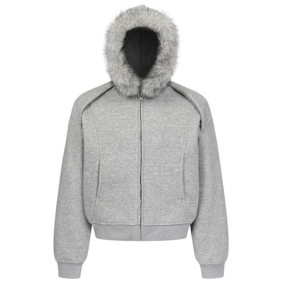 Collar Fur Oversized Jacket — back view