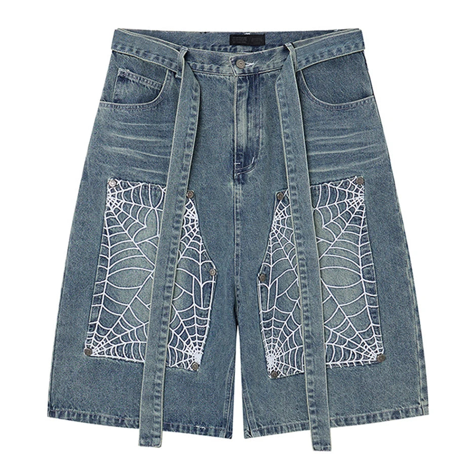 Net Vintage Patchwork Loose Denim Shorts — styling shot