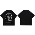 Black Cross Angel Graphic T-Shirt — side view